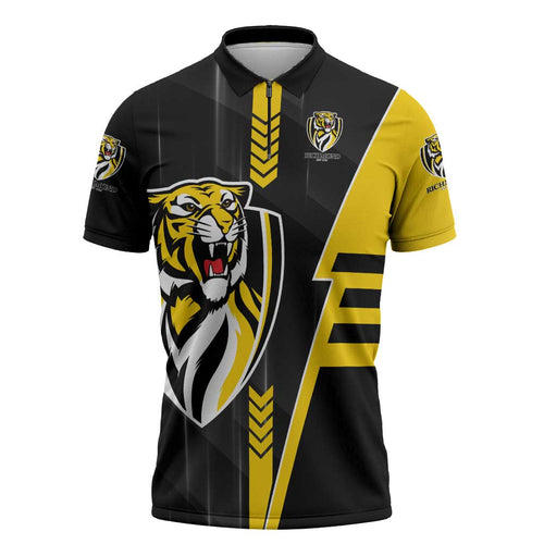Personalized Richmond Tigers Zipper Polo Shirt Modern Geometric Sports Graphic Style