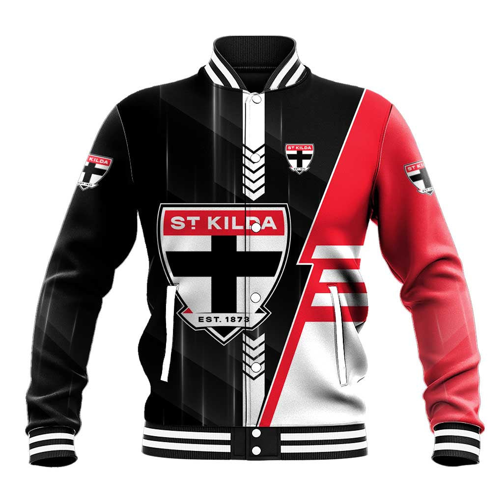 Personalized St Kilda Saints Baseball Jacket Modern Geometric Sports Graphic Style