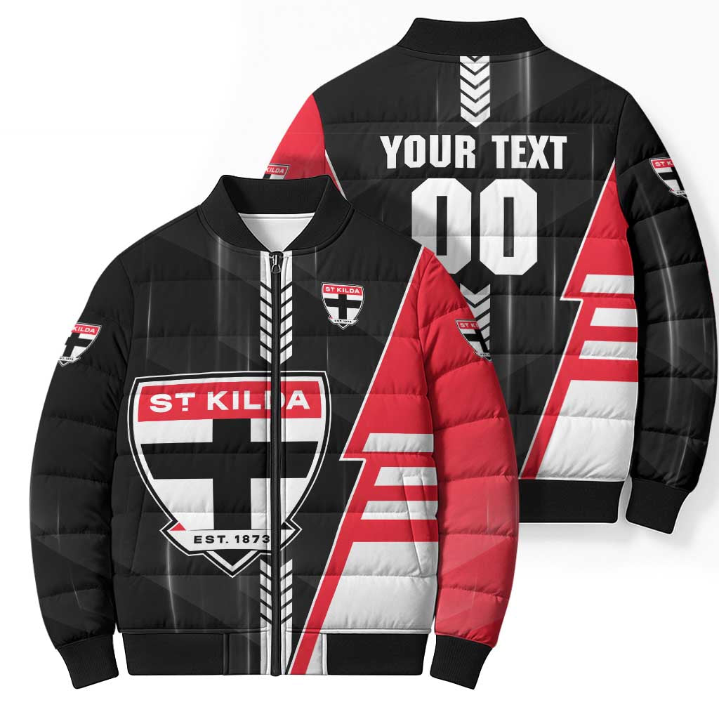Personalized St Kilda Saints Bomber Puffer Jacket Modern Geometric Sports Graphic Style