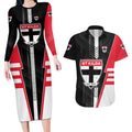 Personalized St Kilda Saints Couples Matching Long Sleeve Bodycon Dress and Hawaiian Shirt Modern Geometric Sports Graphic Style