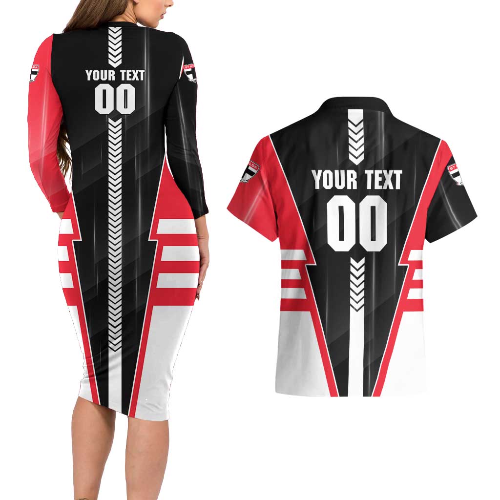 Personalized St Kilda Saints Couples Matching Long Sleeve Bodycon Dress and Hawaiian Shirt Modern Geometric Sports Graphic Style