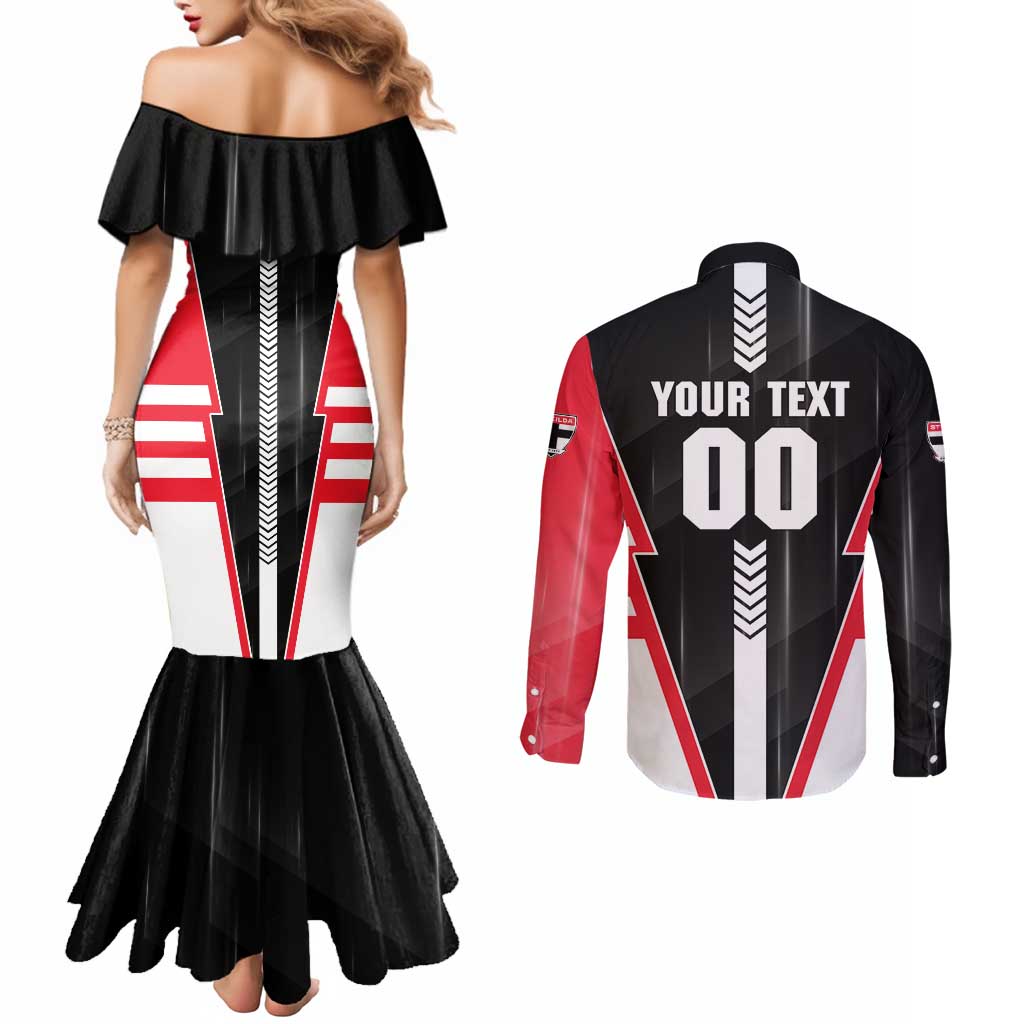 Personalized St Kilda Saints Couples Matching Mermaid Dress and Long Sleeve Button Shirt Modern Geometric Sports Graphic Style