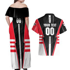 Personalized St Kilda Saints Couples Matching Off Shoulder Maxi Dress and Hawaiian Shirt Modern Geometric Sports Graphic Style