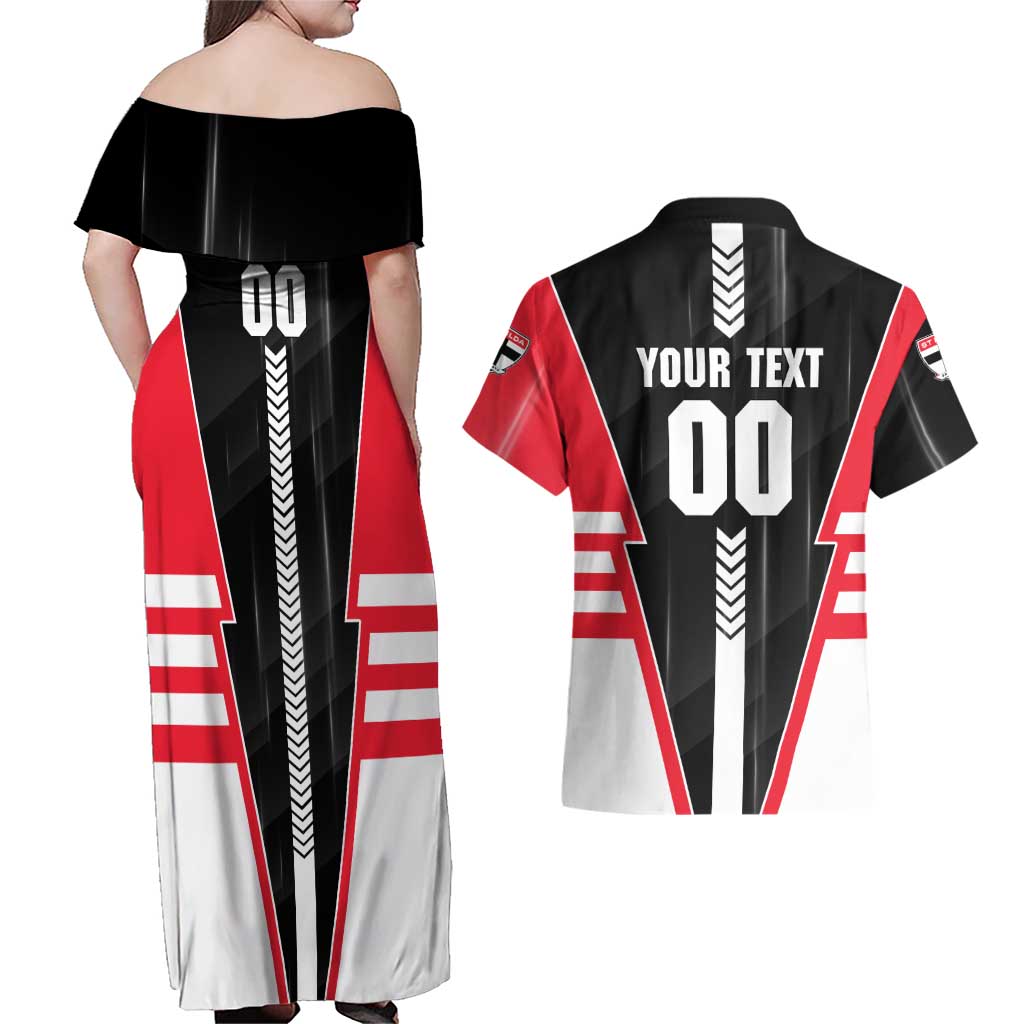 Personalized St Kilda Saints Couples Matching Off Shoulder Maxi Dress and Hawaiian Shirt Modern Geometric Sports Graphic Style