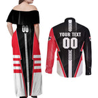Personalized St Kilda Saints Couples Matching Off Shoulder Maxi Dress and Long Sleeve Button Shirt Modern Geometric Sports Graphic Style