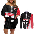 Personalized St Kilda Saints Couples Matching Off Shoulder Short Dress and Long Sleeve Button Shirt Modern Geometric Sports Graphic Style