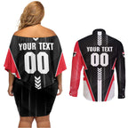 Personalized St Kilda Saints Couples Matching Off Shoulder Short Dress and Long Sleeve Button Shirt Modern Geometric Sports Graphic Style