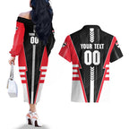 Personalized St Kilda Saints Couples Matching Off The Shoulder Long Sleeve Dress and Hawaiian Shirt Modern Geometric Sports Graphic Style