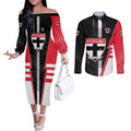 Personalized St Kilda Saints Couples Matching Off The Shoulder Long Sleeve Dress and Long Sleeve Button Shirt Modern Geometric Sports Graphic Style