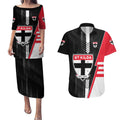 Personalized St Kilda Saints Couples Matching Puletasi and Hawaiian Shirt Modern Geometric Sports Graphic Style