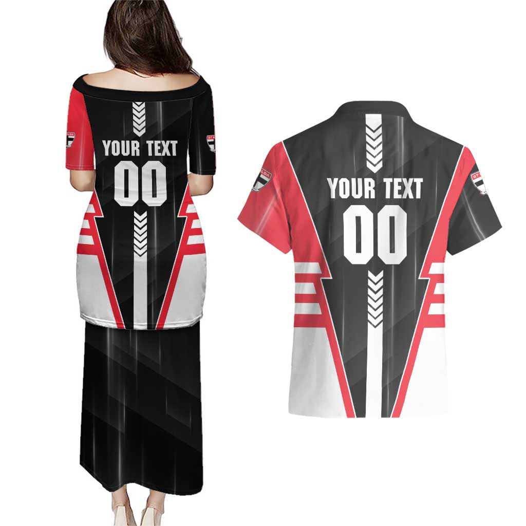 Personalized St Kilda Saints Couples Matching Puletasi and Hawaiian Shirt Modern Geometric Sports Graphic Style