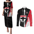 Personalized St Kilda Saints Couples Matching Puletasi and Long Sleeve Button Shirt Modern Geometric Sports Graphic Style