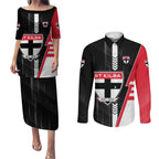 Personalized St Kilda Saints Couples Matching Puletasi and Long Sleeve Button Shirt Modern Geometric Sports Graphic Style
