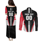 Personalized St Kilda Saints Couples Matching Puletasi and Long Sleeve Button Shirt Modern Geometric Sports Graphic Style