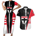 Personalized St Kilda Saints Couples Matching Short Sleeve Bodycon Dress and Hawaiian Shirt Modern Geometric Sports Graphic Style