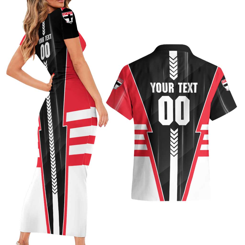Personalized St Kilda Saints Couples Matching Short Sleeve Bodycon Dress and Hawaiian Shirt Modern Geometric Sports Graphic Style