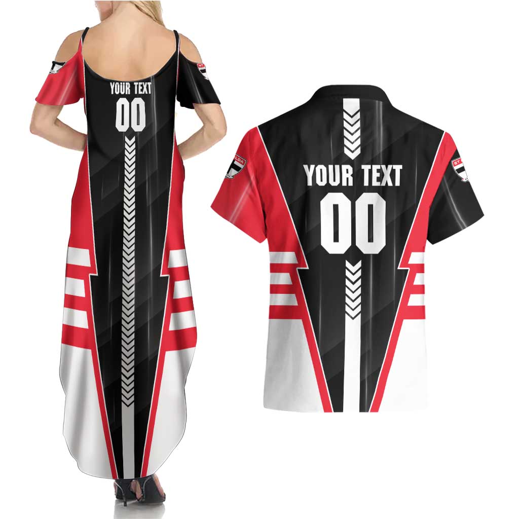 Personalized St Kilda Saints Couples Matching Summer Maxi Dress and Hawaiian Shirt Modern Geometric Sports Graphic Style