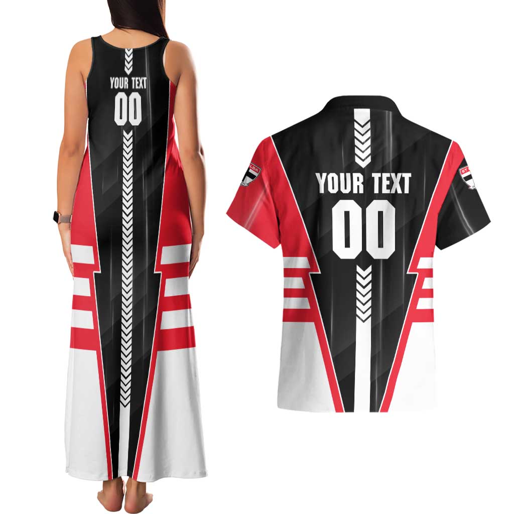 Personalized St Kilda Saints Couples Matching Tank Maxi Dress and Hawaiian Shirt Modern Geometric Sports Graphic Style