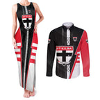 Personalized St Kilda Saints Couples Matching Tank Maxi Dress and Long Sleeve Button Shirt Modern Geometric Sports Graphic Style