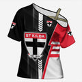 Personalized St Kilda Saints Cross Shoulder Shirt Modern Geometric Sports Graphic Style