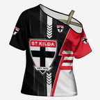 Personalized St Kilda Saints Cross Shoulder Shirt Modern Geometric Sports Graphic Style