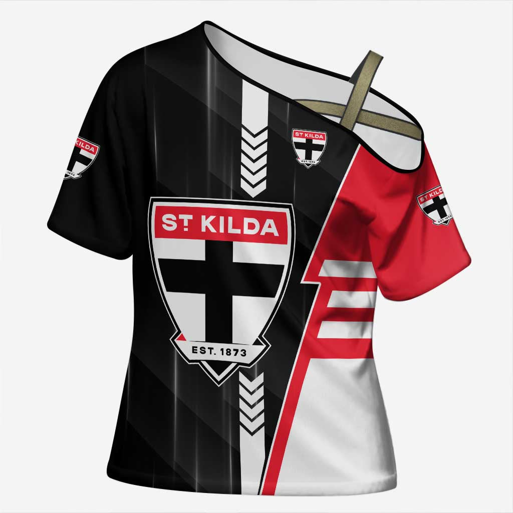 Personalized St Kilda Saints Cross Shoulder Shirt Modern Geometric Sports Graphic Style