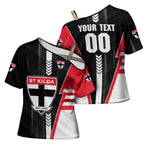 Personalized St Kilda Saints Cross Shoulder Shirt Modern Geometric Sports Graphic Style