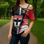 Personalized St Kilda Saints Cross Shoulder Shirt Modern Geometric Sports Graphic Style