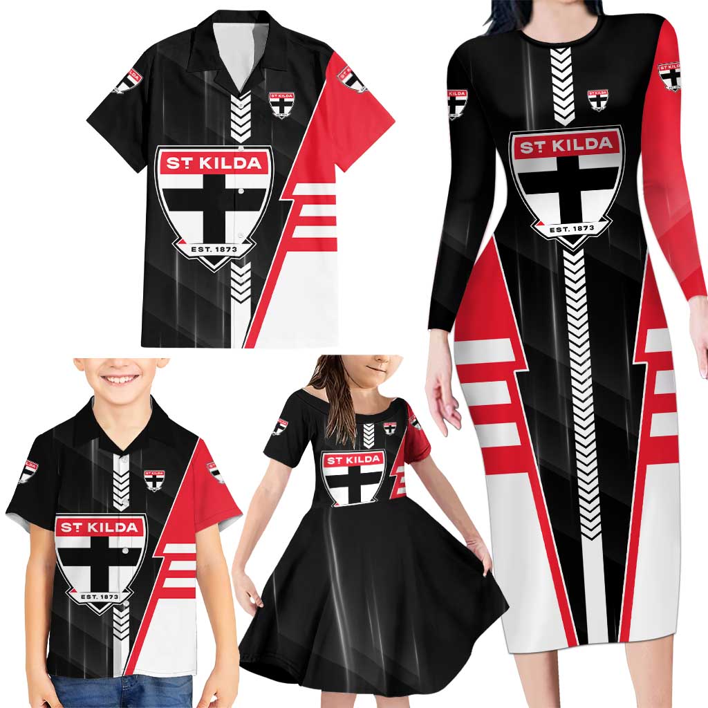Personalized St Kilda Saints Family Matching Long Sleeve Bodycon Dress and Hawaiian Shirt Modern Geometric Sports Graphic Style