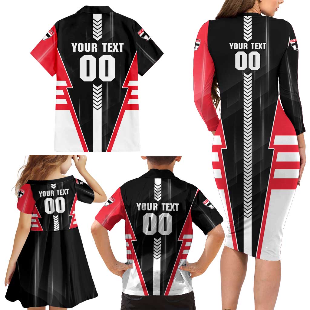 Personalized St Kilda Saints Family Matching Long Sleeve Bodycon Dress and Hawaiian Shirt Modern Geometric Sports Graphic Style
