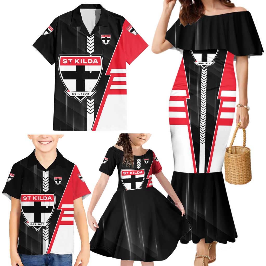 Personalized St Kilda Saints Family Matching Mermaid Dress and Hawaiian Shirt Modern Geometric Sports Graphic Style