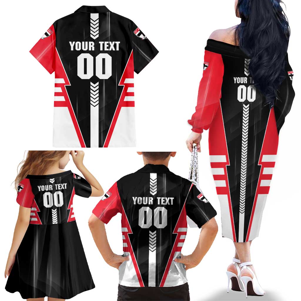 Personalized St Kilda Saints Family Matching Off The Shoulder Long Sleeve Dress and Hawaiian Shirt Modern Geometric Sports Graphic Style