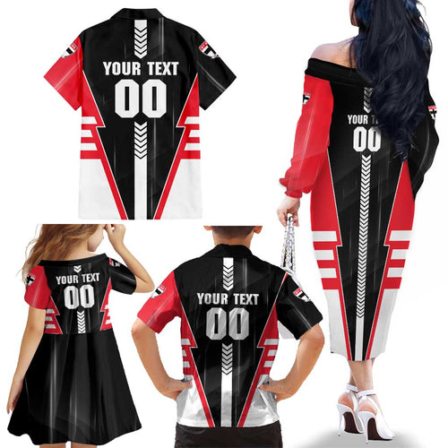 Personalized St Kilda Saints Family Matching Off The Shoulder Long Sleeve Dress and Hawaiian Shirt Modern Geometric Sports Graphic Style