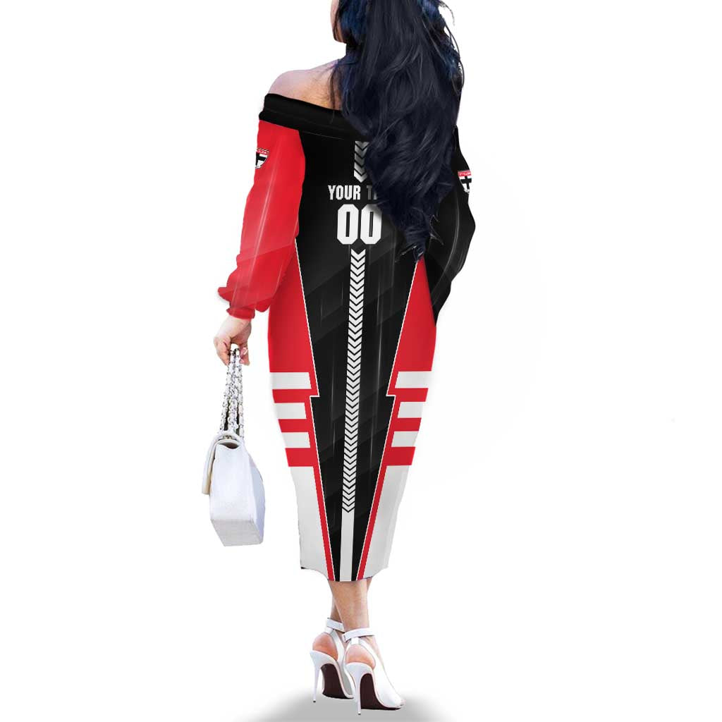 Personalized St Kilda Saints Family Matching Off The Shoulder Long Sleeve Dress and Hawaiian Shirt Modern Geometric Sports Graphic Style