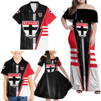 Personalized St Kilda Saints Family Matching Off Shoulder Maxi Dress and Hawaiian Shirt Modern Geometric Sports Graphic Style