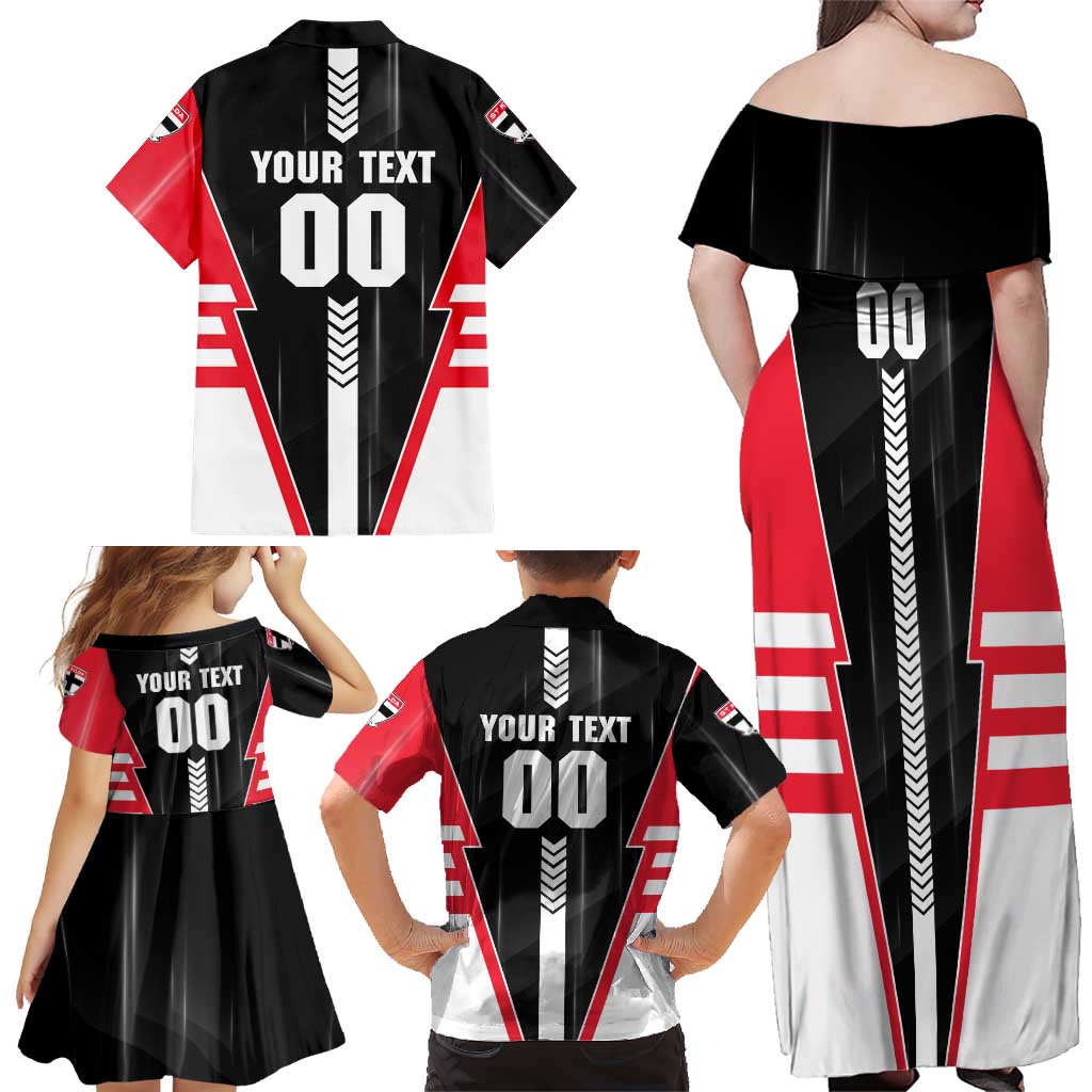 Personalized St Kilda Saints Family Matching Off Shoulder Maxi Dress and Hawaiian Shirt Modern Geometric Sports Graphic Style
