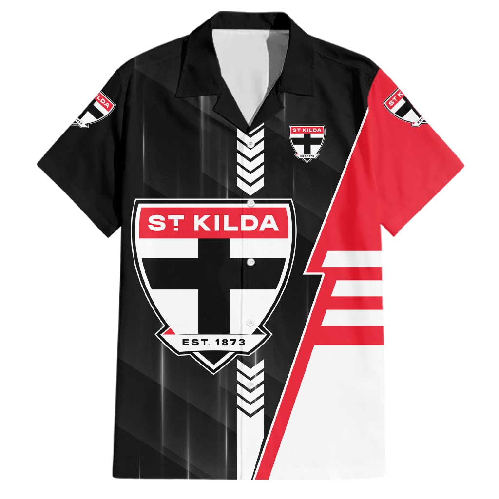 Personalized St Kilda Saints Family Matching Off Shoulder Maxi Dress and Hawaiian Shirt Modern Geometric Sports Graphic Style