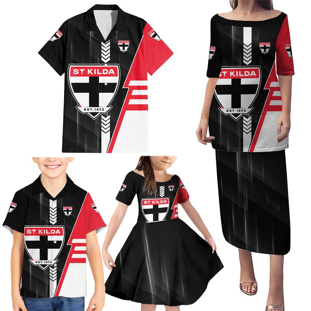 Personalized St Kilda Saints Family Matching Puletasi and Hawaiian Shirt Modern Geometric Sports Graphic Style