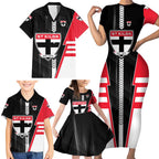 Personalized St Kilda Saints Family Matching Short Sleeve Bodycon Dress and Hawaiian Shirt Modern Geometric Sports Graphic Style