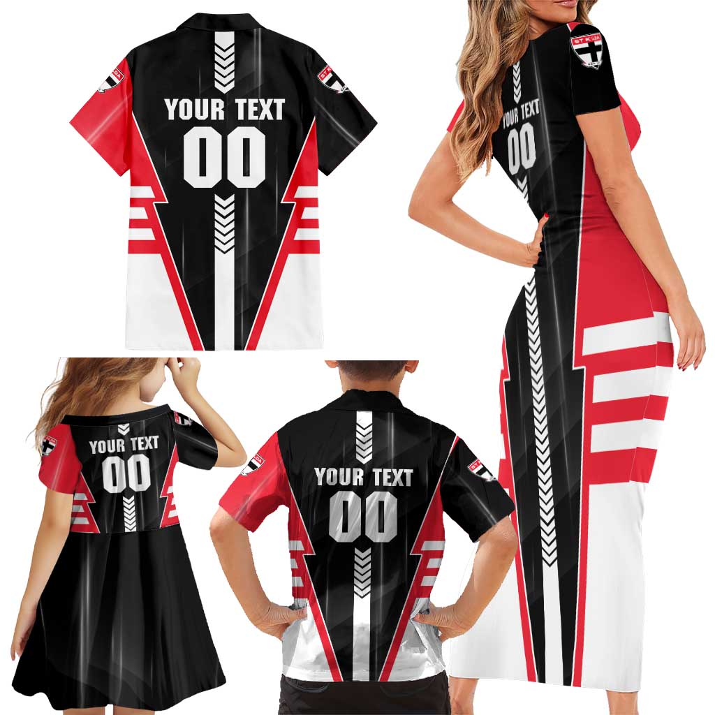 Personalized St Kilda Saints Family Matching Short Sleeve Bodycon Dress and Hawaiian Shirt Modern Geometric Sports Graphic Style