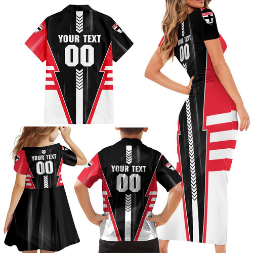 Personalized St Kilda Saints Family Matching Short Sleeve Bodycon Dress and Hawaiian Shirt Modern Geometric Sports Graphic Style