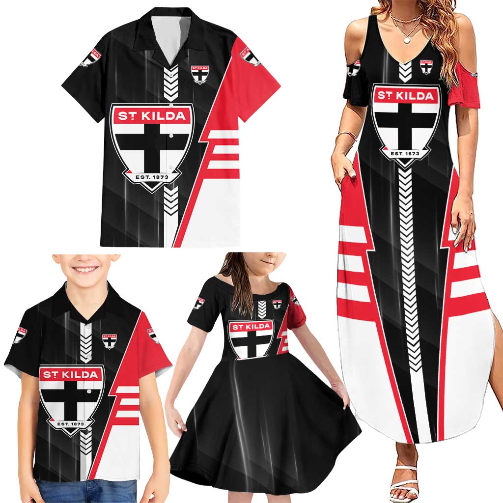Personalized St Kilda Saints Family Matching Summer Maxi Dress and Hawaiian Shirt Modern Geometric Sports Graphic Style