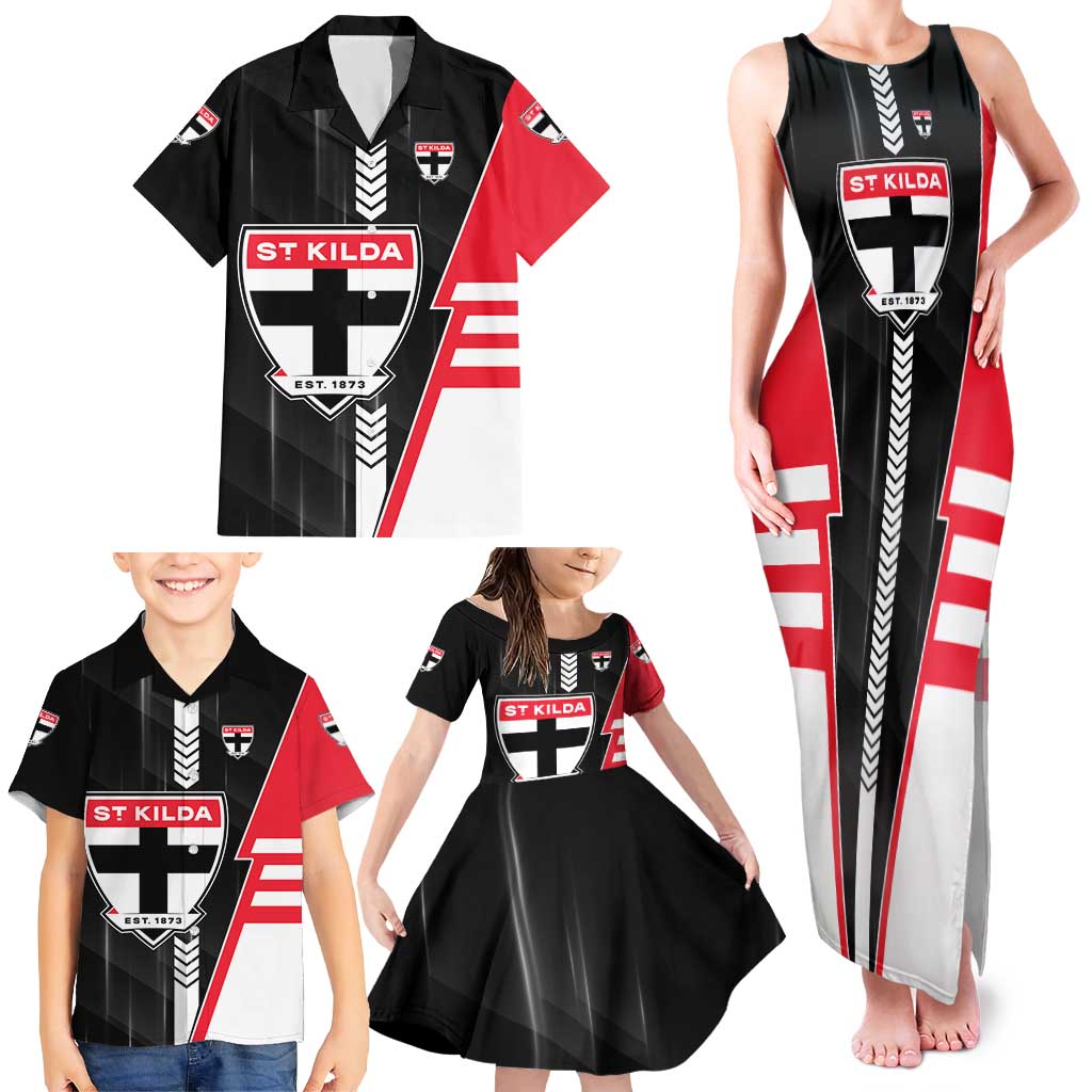 Personalized St Kilda Saints Family Matching Tank Maxi Dress and Hawaiian Shirt Modern Geometric Sports Graphic Style