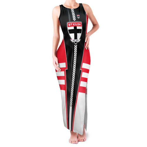 Personalized St Kilda Saints Family Matching Tank Maxi Dress and Hawaiian Shirt Modern Geometric Sports Graphic Style