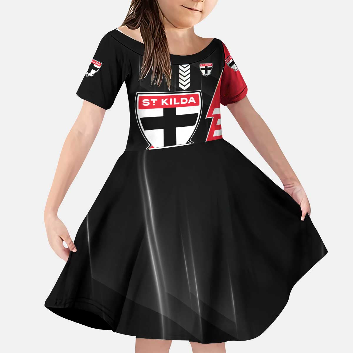 Personalized St Kilda Saints Kid Short Sleeve Dress Modern Geometric Sports Graphic Style
