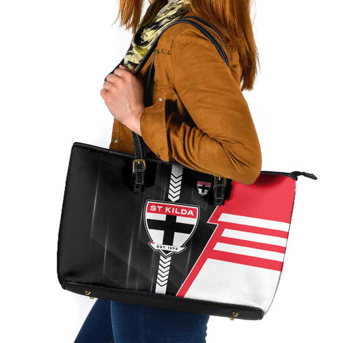 St Kilda Saints Leather Tote Bag Modern Geometric Sports Graphic Style