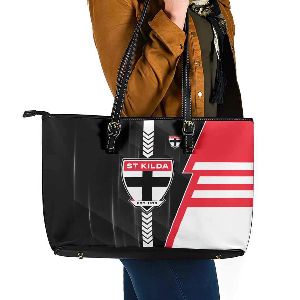St Kilda Saints Leather Tote Bag Modern Geometric Sports Graphic Style