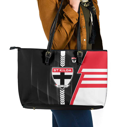 St Kilda Saints Leather Tote Bag Modern Geometric Sports Graphic Style