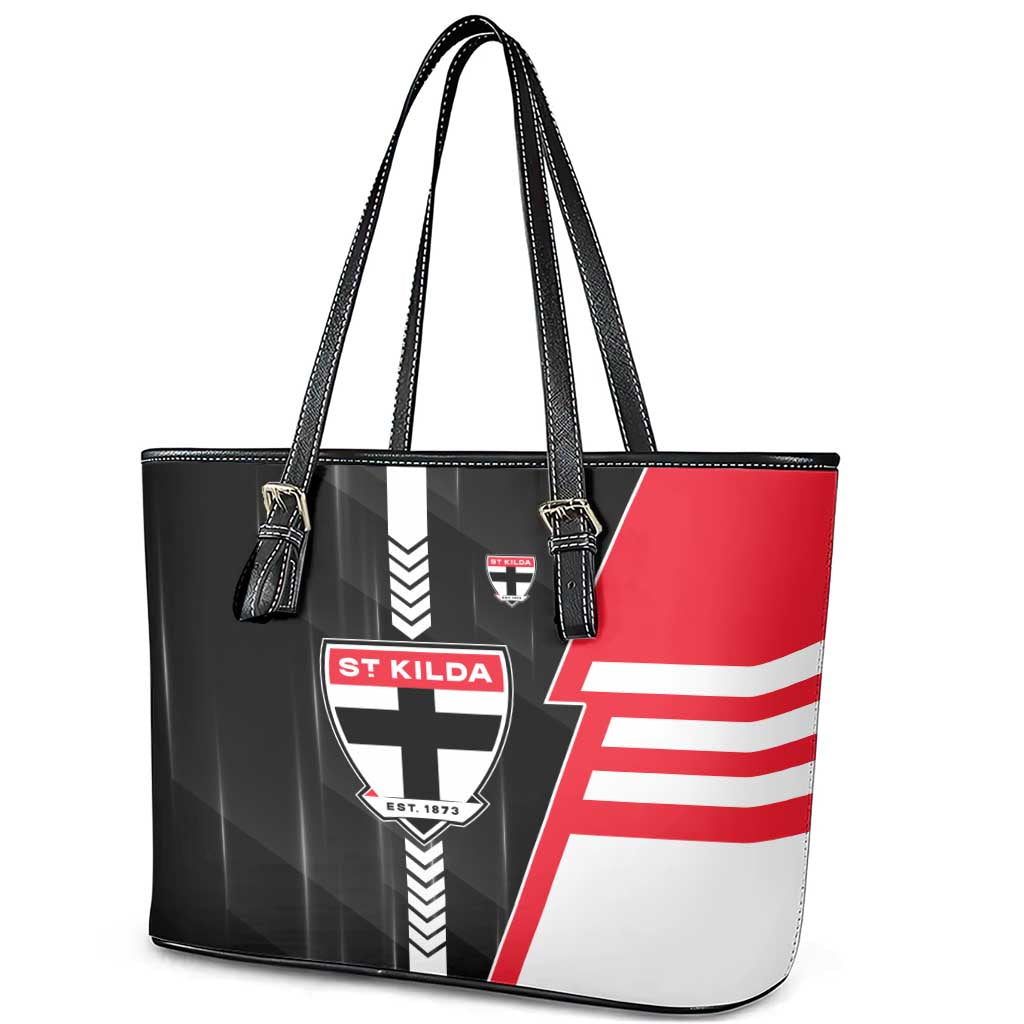 St Kilda Saints Leather Tote Bag Modern Geometric Sports Graphic Style