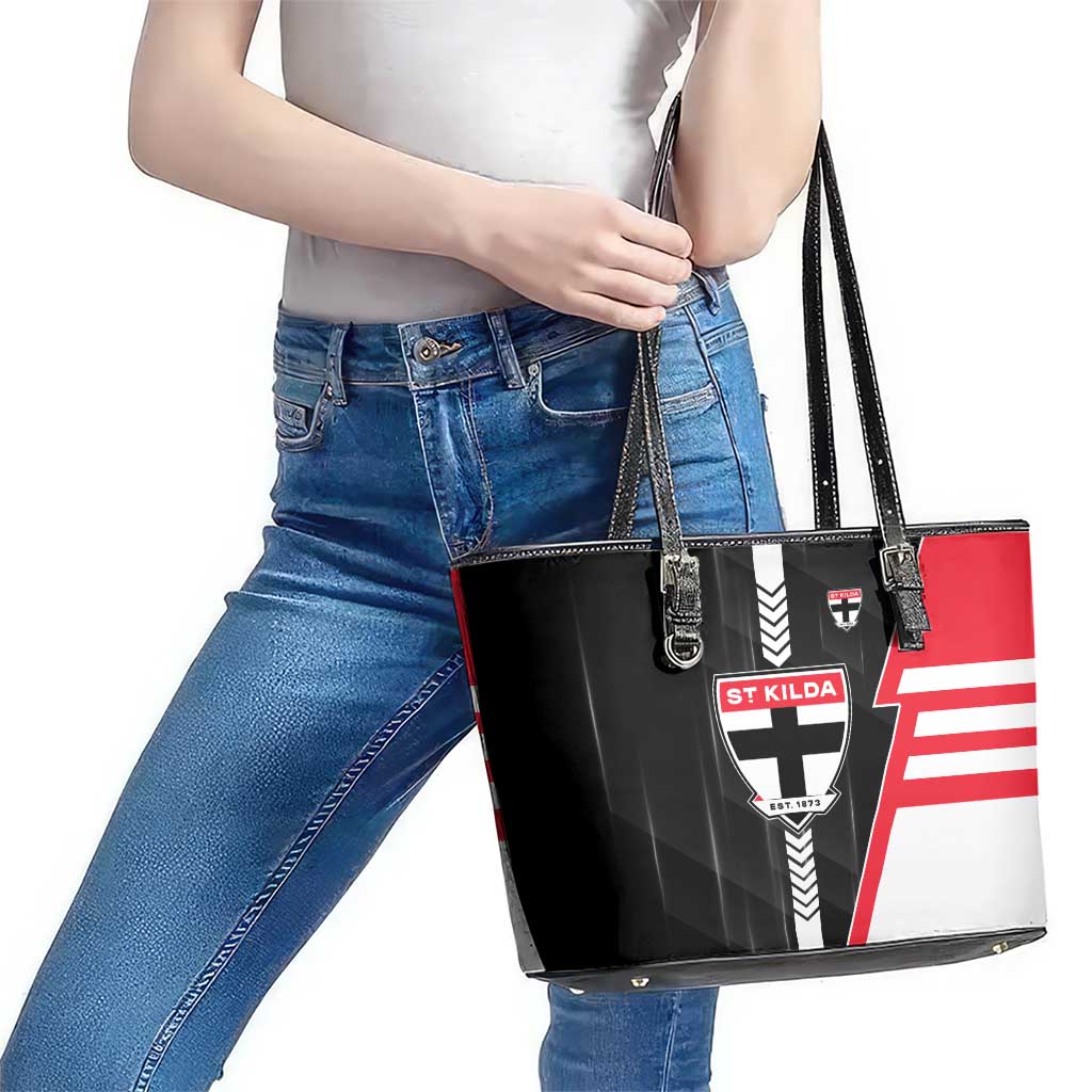 St Kilda Saints Leather Tote Bag Modern Geometric Sports Graphic Style